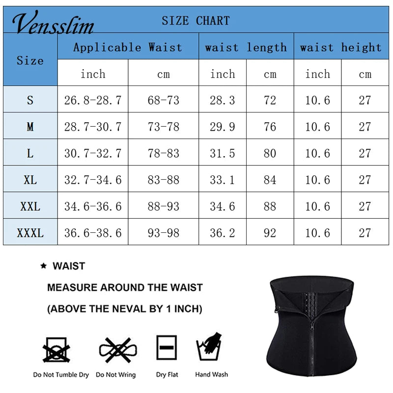 Vensslim Thermal Waist Trainer with Zipper – Slimming and Abdominal Support Belt